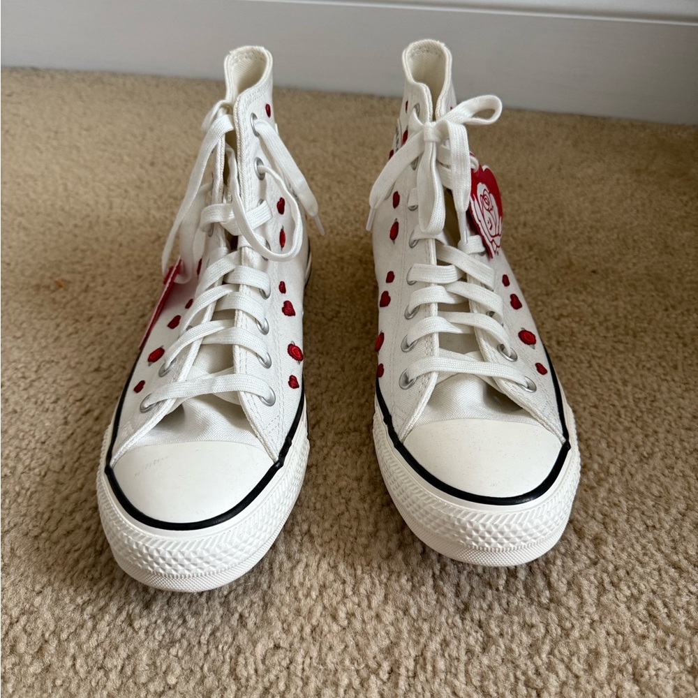 OPEN TO OFFERS!!! Converse White High-Tops with Red Heart Accents